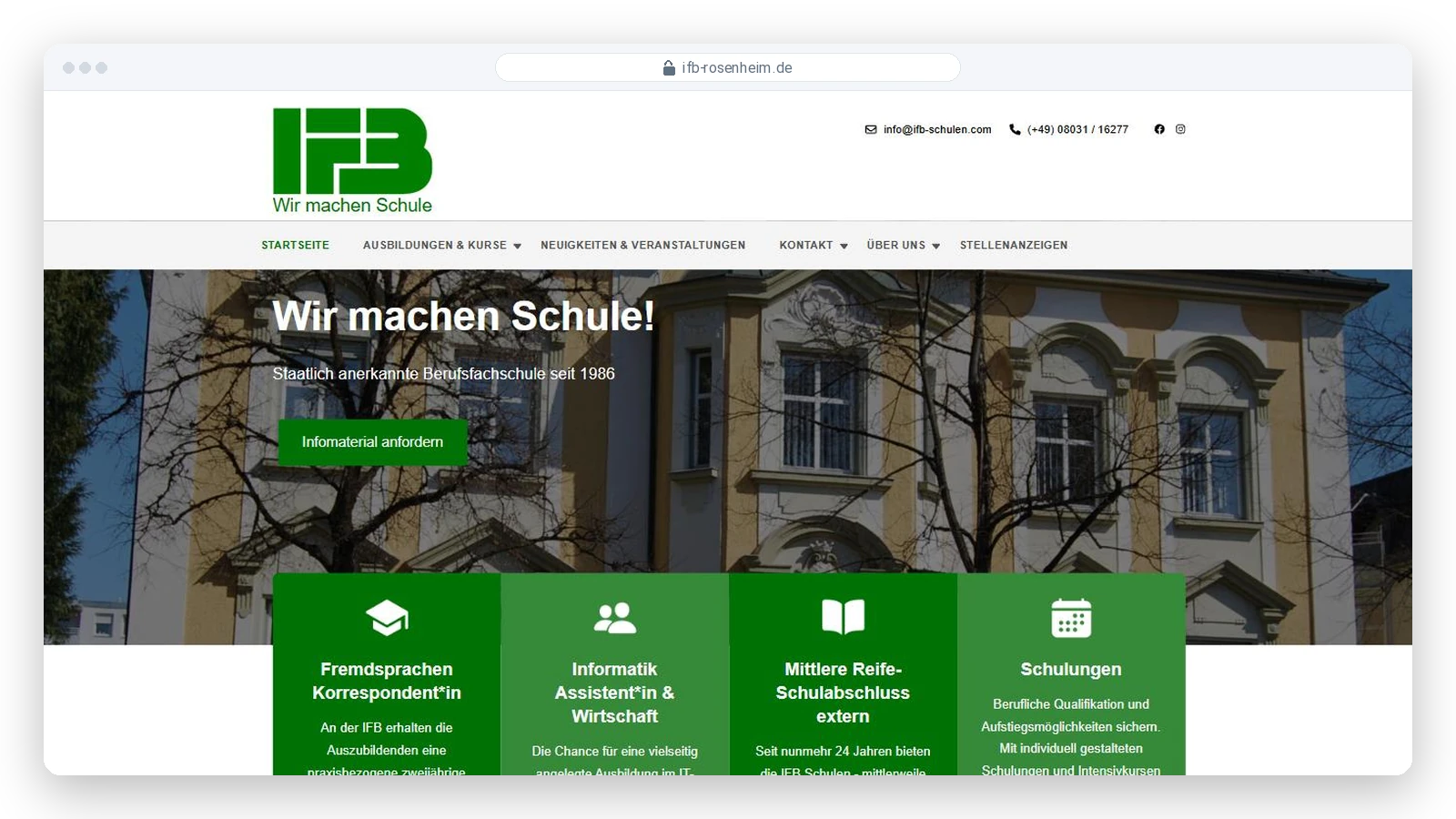 Screenshot der Website Berufsfachschule IFB: Top-Positionen seit dem Relaunch